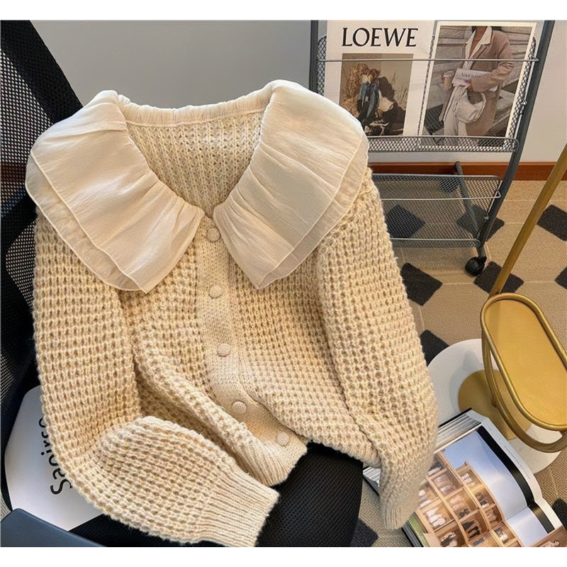 Áo len cổ bèo phối tơ hàng Qc chất len dày