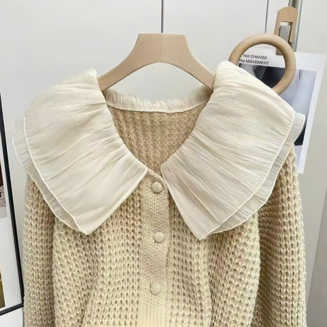 Áo len cổ bèo phối tơ hàng Qc chất len dày