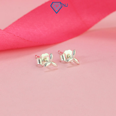 Bông tai bạc nữ S925 chốt đẩy TNJ JEWELRY, Khuyên tai bạc cỏ 3 lá nhỏ đơn giản basic BTN0208 - Trang Sức TNJ