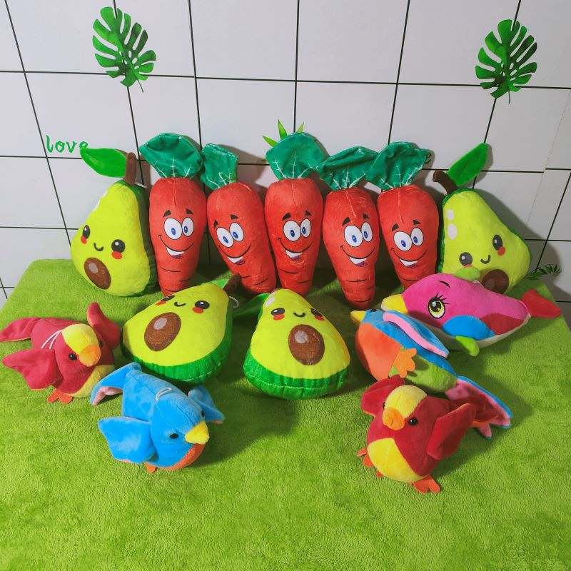 ĐỒ CHƠI NHỎ GẤU BÔNG CHÚ CHIM NHỒI BÔNG ĐỒ CHƠI BÁNH MÌ QUẢ BƠ BÌNH SỮA CHO BÉ