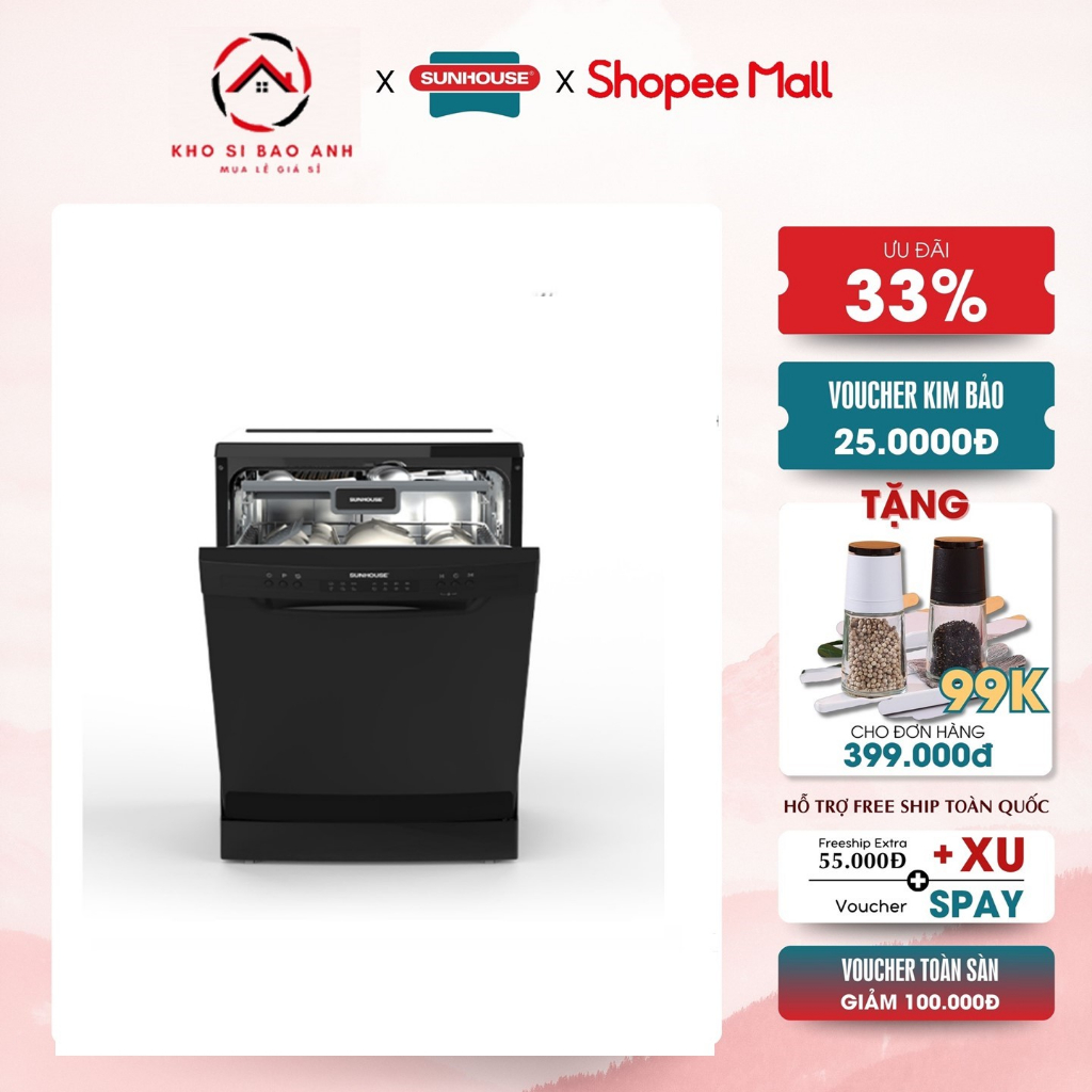 Máy rửa bát Sunhouse SHB8014SMB,Đa dạng chức năng rửa với hiệu quả vượt trội,Không gian sắp xếp rộng rãi, giá rửa có th