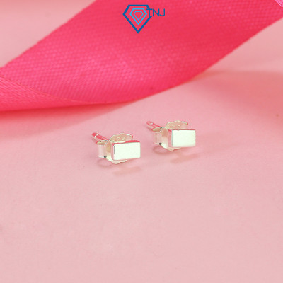 Bông tai bạc nữ 925 chốt đẩy TNJ JEWELRY, khuyên tai bạc hình chữ nhật phong cách đơn giản basic BTN0209 - Trang Sức TNJ