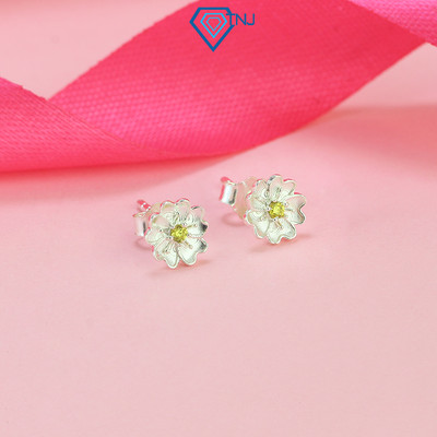 Bông tai bạc nữ hoa mai nhị vàng mini xinh xắn TNJ JEWELRY, khuyên tai bạc 925 đơn giản basic BTN0210 - Trang Sức TNJ