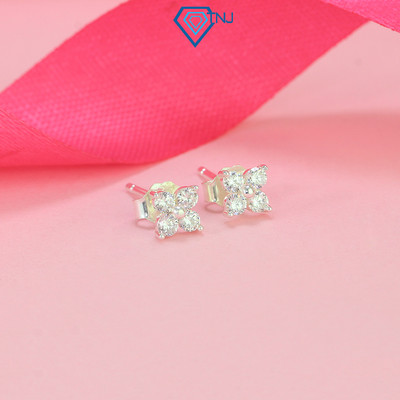 Bông tai bạc nữ cỏ 4 lá đính đá may mắn TNJ JEWELRY, khuyên tai bạc 925 chốt đẩy basic lấp lánh BTN0211 - Trang Sức TNJ