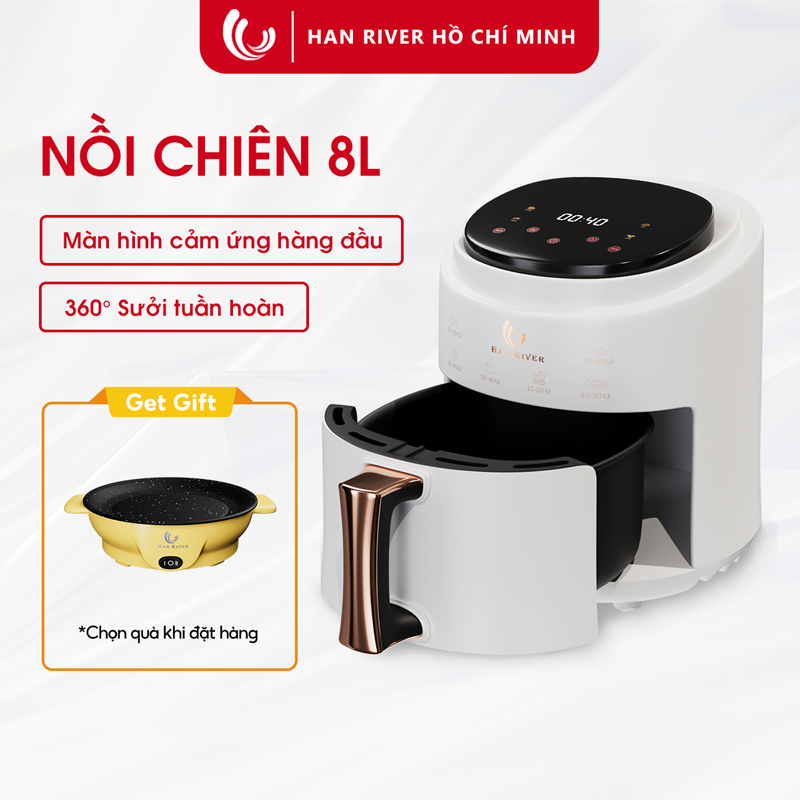 HAN RIVER Nồi chiên không dầu dung tích 8L điều khiển màn hình cảm ứng 1400W - Hàng chính hãng
