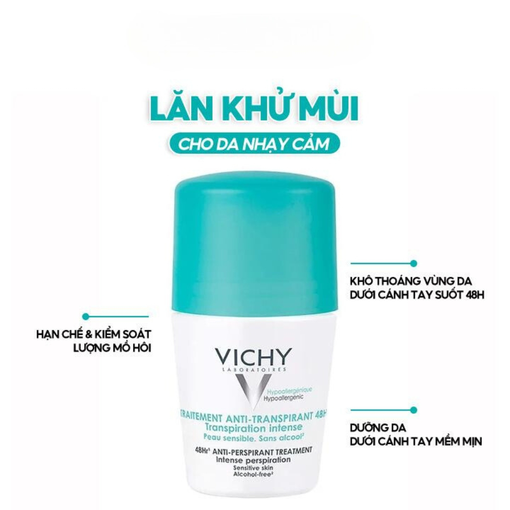 Lăn khử mùi VICHY 50ml chính hãng Pháp giúp khô thoáng vùng da dưới cánh tay 48h - SHOP HỒNG NHUNG