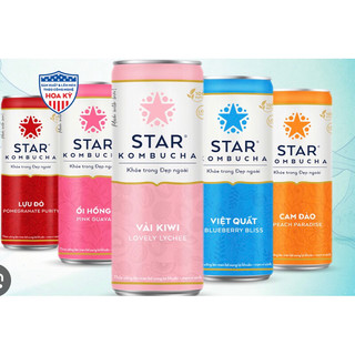 Combo 10 lon Nước uống lên men Star Kombucha Cam Đào/vị vải kiwi/ vị ổi hồng/ vị dâu Tây/ vị lưu đỏ/ vị atiso đỏ 250ml