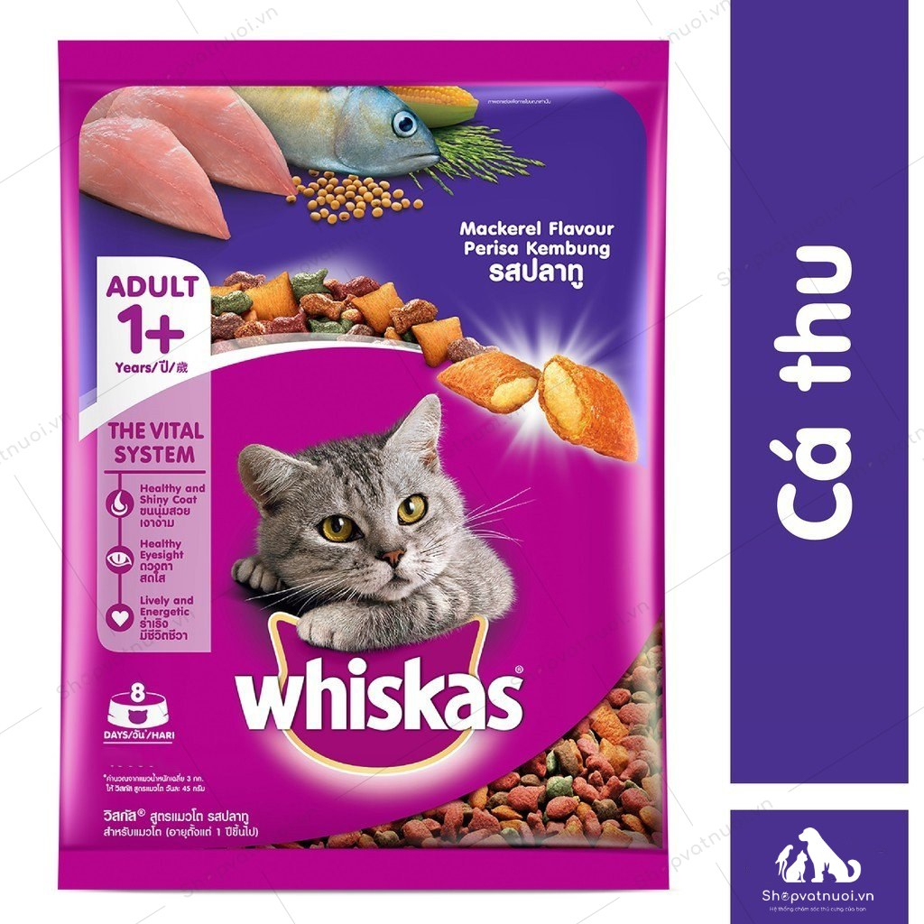 Thức Ăn Hạt Khô Cho Mèo Lớn Mèo Con Vị Cá Biển Cá Ngừ Cá Thu Và Sữa Whiskas 400g