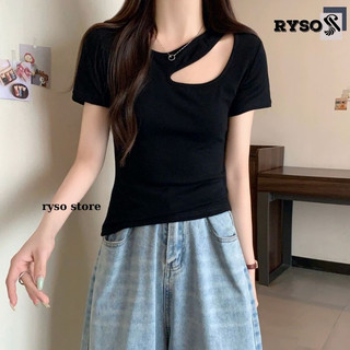 Áo Thun Kiểu Ở Cổ Tròn Tay Ngắn Form Ôm RYSO STORE