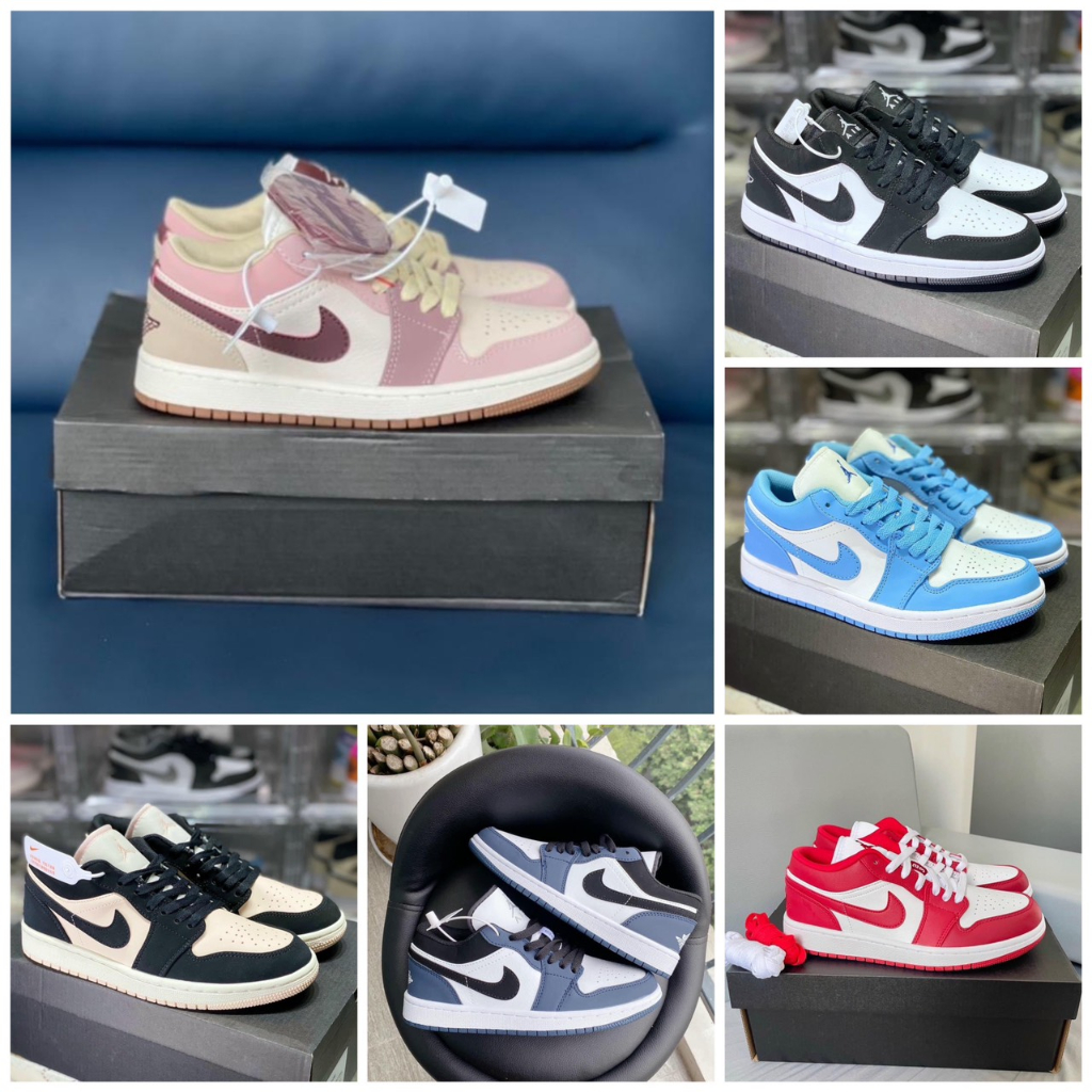 Giày jordan xám xanh than cổ thấp hồng trà sữa đỏ trắng các mầu mới nhất hot nhất nam nữ đủ size 36-43.