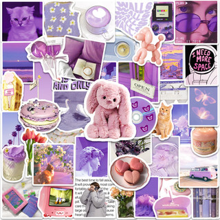 Set 50 chiếc sticker chống nước màu tím mộng mơ hiện đại aesthetic dán mũ bảo hiểm vali laptop xe máy đàn bình nước