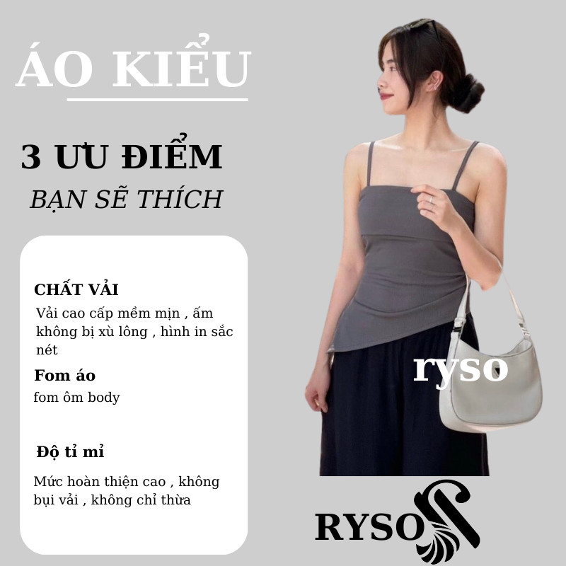 ÁO 2 DÂY THUN TĂM RYSO FASHION VẠT SƯỜN XẾP LY EO VẠT LỆCH CHÉO CO DÃN