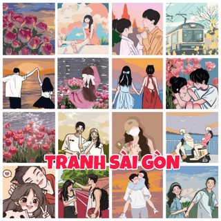 Tranh Số Hóa , Tranh tô màu theo số mẫu CẶP ĐÔI COUPLE combo kèm KHUNG VÀ DỤNG CỤ VẼ  - Nhiều Mẫu 20*20CM