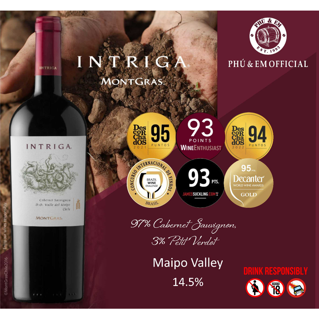 Rượu Vang Đỏ Chile MontGras Intriga Cabernet Sauvignon Nồng Độ 14.5% 750ml Cabernet Sauvignon