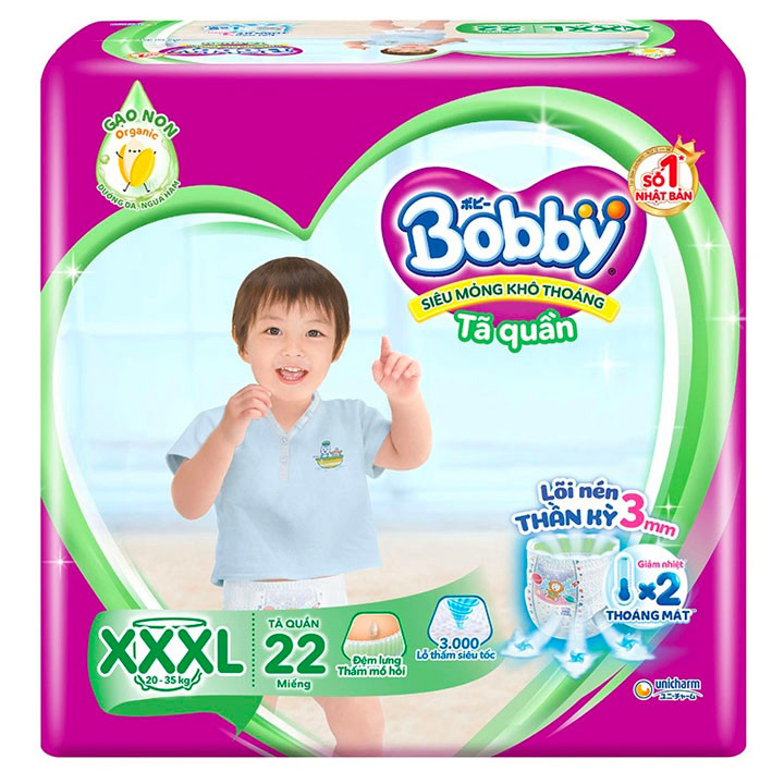 COMBO 2 GÓI]Tã quần bobby size XXXL 22 TẶNG THÊM 4 miếng,bĩm quần bobby siêu thấm xxxl26 miếng cho bé 20-35