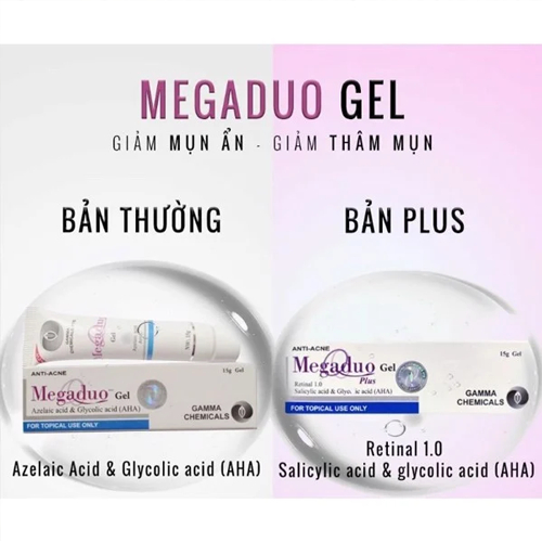 Megaduo 15g - Gel giảm mụn ẩn, giảm thâm, Megaduo Gel bản thường AHA và bản Plus Retinal