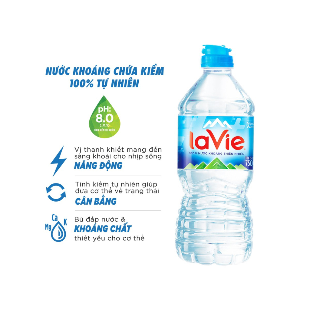 Thùng 12 chai Nước khoáng không ga LAVIE 750ml / Lốc 6 chai Nước suối LA VIE khoáng 750ml