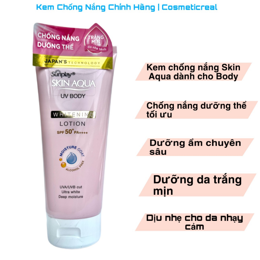 Kem chống nắng Body Skin Aqua, kem chống nắng Sunplay Skin Aqua UV Body Lotion dưỡng da trắng mịn 150g