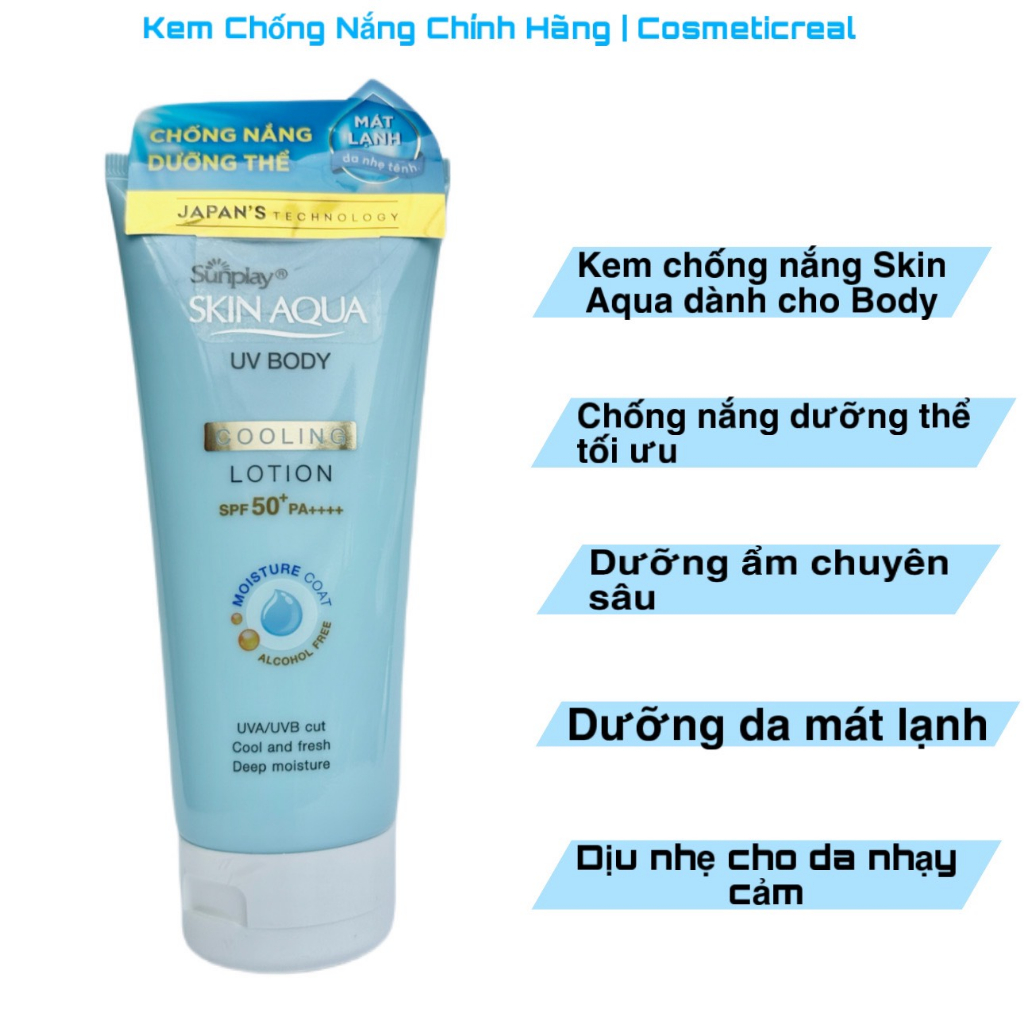 Kem chống nắng Body Skin Aqua, kem chống nắng Sunplay Skin Aqua UV Body Lotion dưỡng da trắng mịn 150g