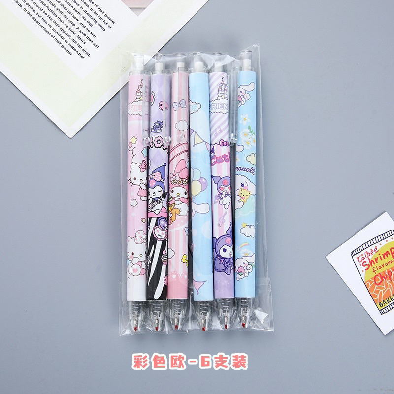 Túi 6 bút gel mực đen in nhiều hình cute