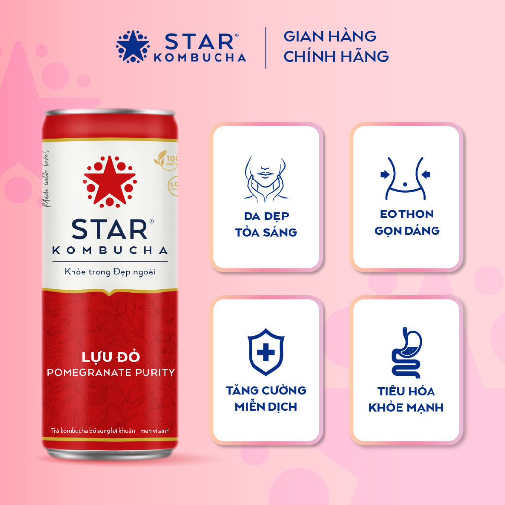 Combo 4 lon trà STAR KOMBUCHA mix vị
