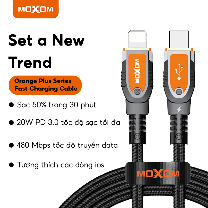 Dây sạc nhanh 20W Type-C to Lighting MOXOM CB89 PD 3.0 dùng cho X XS max 14 13 12 11 Pro max dài 1m
