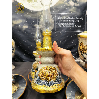 Đèn dầu tháp bút họa tiết hoa sen cao cấp bầu 12cm