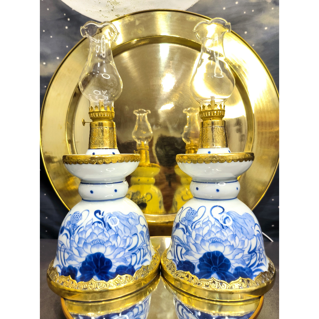 Đèn Dầu Tháp Bút Vẽ Họa Tiết Hoa Sen Cao Cấp Bầu 14cm