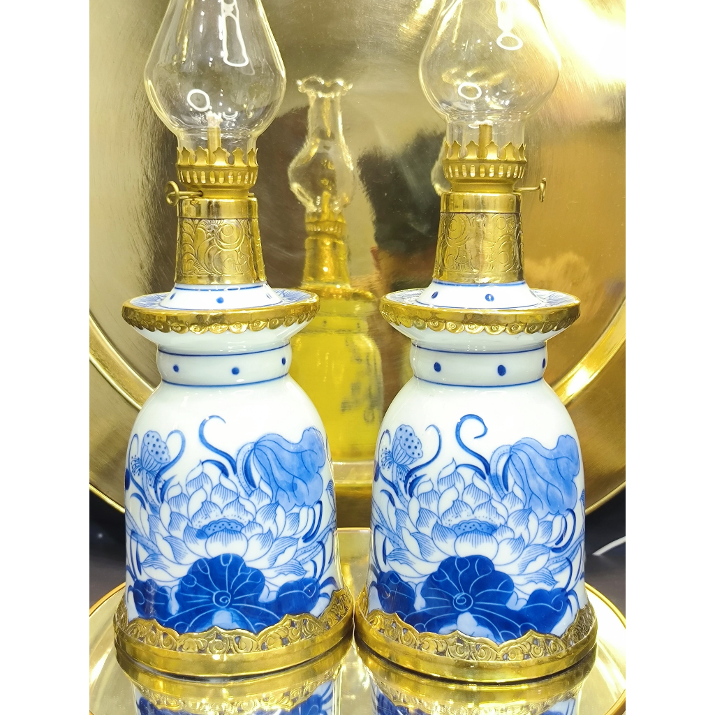 Đèn Dầu Tháp Bút Vẽ Họa Tiết Hoa Sen Cao Cấp Bầu 10cm