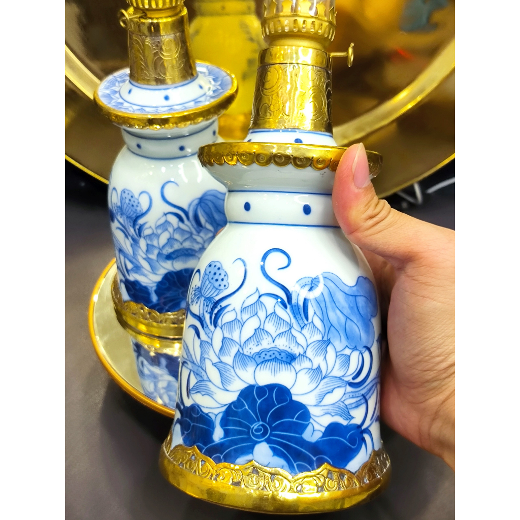 Đèn Dầu Tháp Bút Vẽ Họa Tiết Hoa Sen Cao Cấp Bầu 10cm