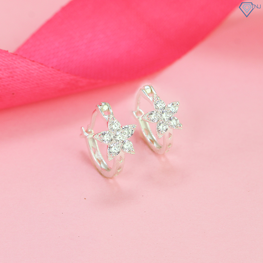 Bông tai bạc nữ tròn đính đá hình bông hoa chốt bấm TNJ JEWELRY, khuyên bạc S925 basic đi tiệc BTN0220 - Trang Sức TNJ