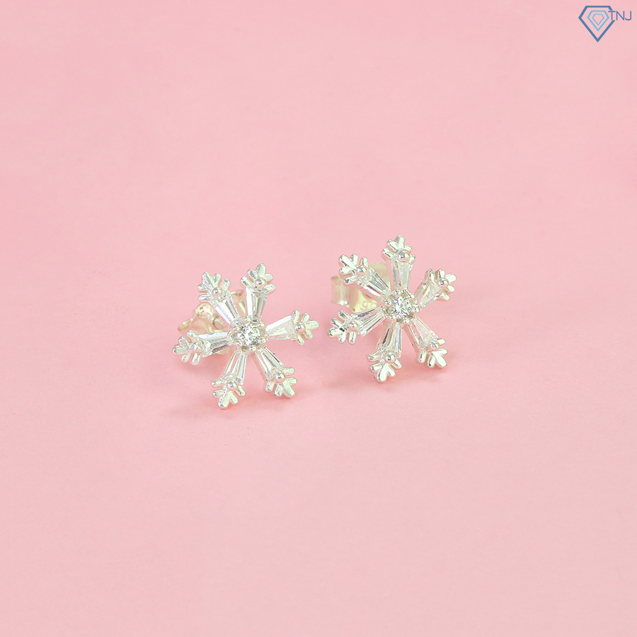 Bông tai bạc nữ bông tuyết đính đá lấp lánh TNJ JEWELRY, khuyên tai bạc 925 basic thời trang BTN0216 - Trang Sức TNJ
