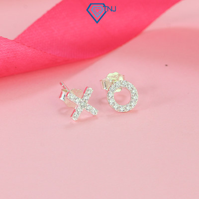 Hoa tai bạc nữ X,O đính đá mini lấp lánh TNJ JEWELRY, khuyên tai bạc S925 cao cấp basic cá tính BTN0218 - Trang Sức TNJ