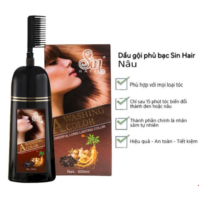 Dầu Gội Phủ Bạc Sin Hair Nhật Bản 500ML Thành Phần Nhân Sâm Tự Nhiên Giúp Đen/Nâu Tóc Bóng Mượt Giảm Rụng Tóc New 2023