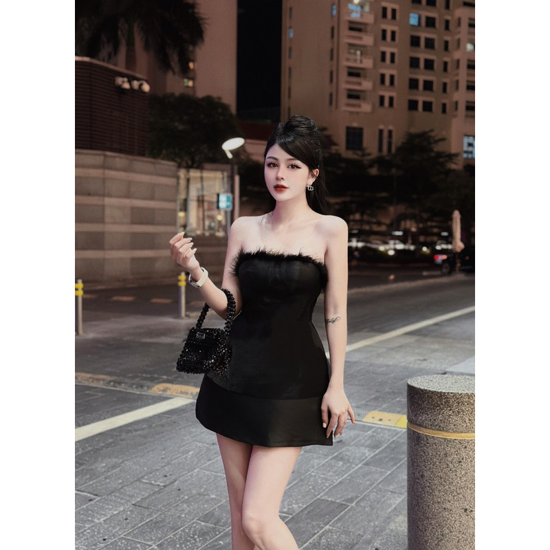 BỘ CHÂN VÁY NGẮN TAPTA+ ÁO CÚP ĐÍNH LÔNG 010923