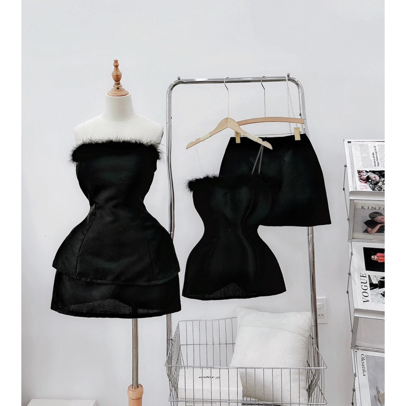 BỘ CHÂN VÁY NGẮN TAPTA+ ÁO CÚP ĐÍNH LÔNG 010923