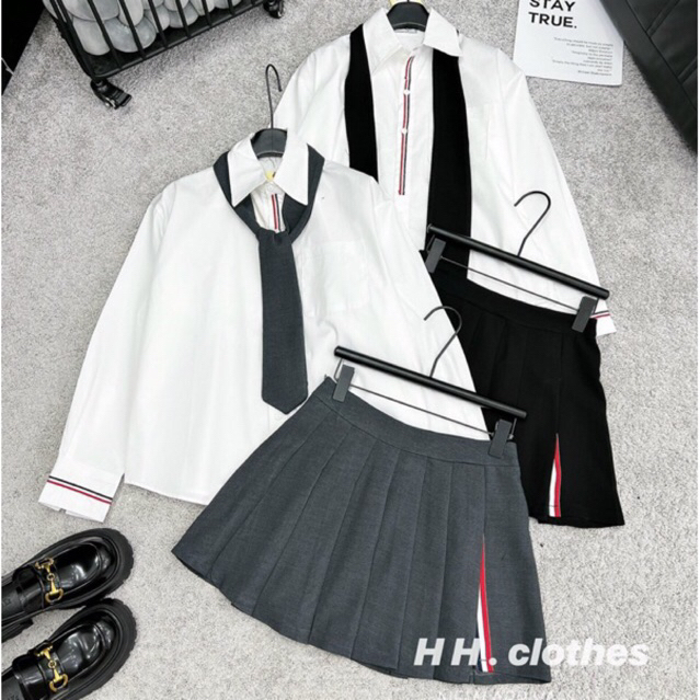 JENNYCLOSET | Set áo mi kèm cà vạt + chân váy xếp ly MPB