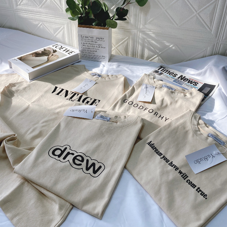 Áo thun 3158, áo thun nam nữ form rộng màu kem cotton khô 3158