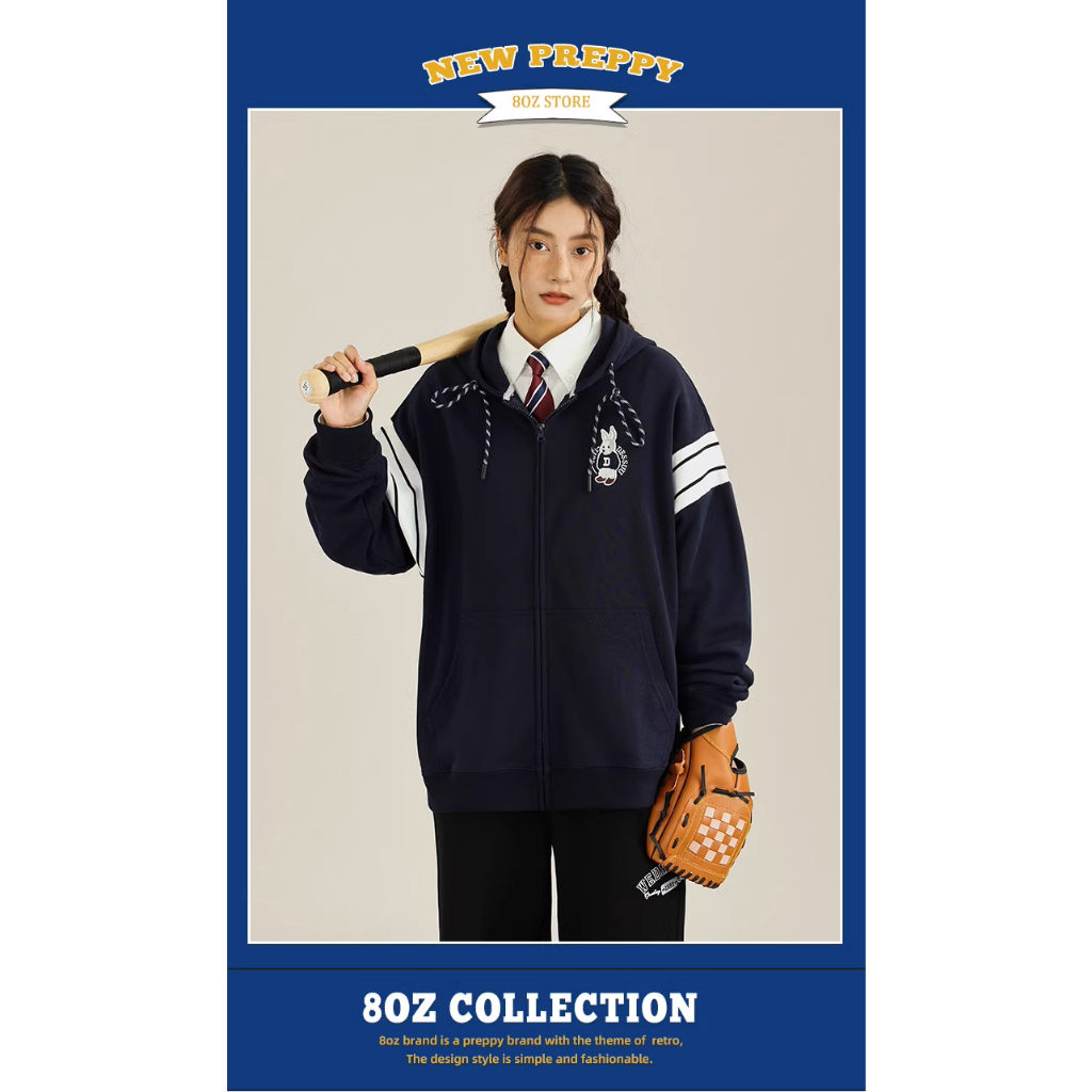 Áo khoác nỉ chân cua phối tay kẻ from rộng in hình "D" áo hoodie da cá 2023