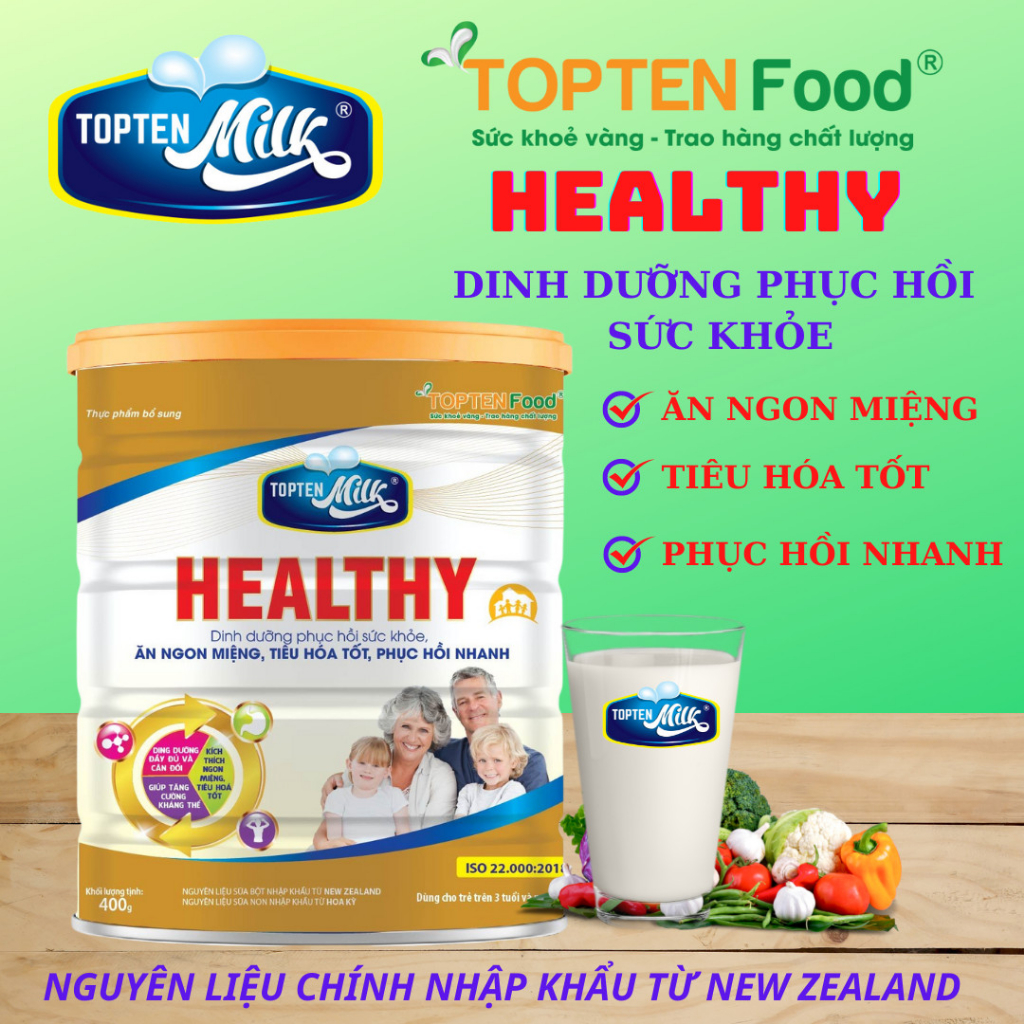 Sữa tăng cân,hổ trợ tiêu hóa healthy 800g topten milk