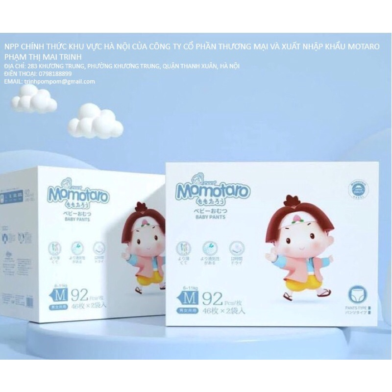 Tã bỉm dán/quần MOMOTARO chính hãng S56/M48/M46/L42/XL39/XXL36/XXXL35