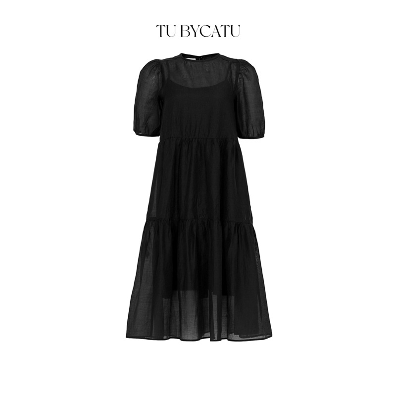 TUBYCATU | Đầm xuông dài 2 tầng tay phồng kèm lót chất liệu organza 2 màu Kem/ Xanh Dương/ Tím/ Đen/ Hồng