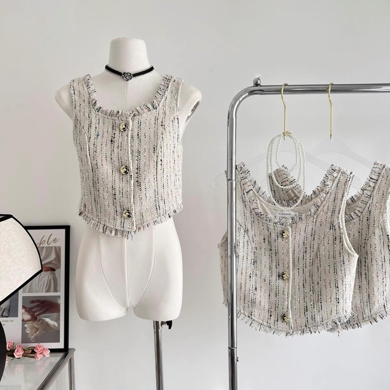 Áo gile dạ tweed korea style