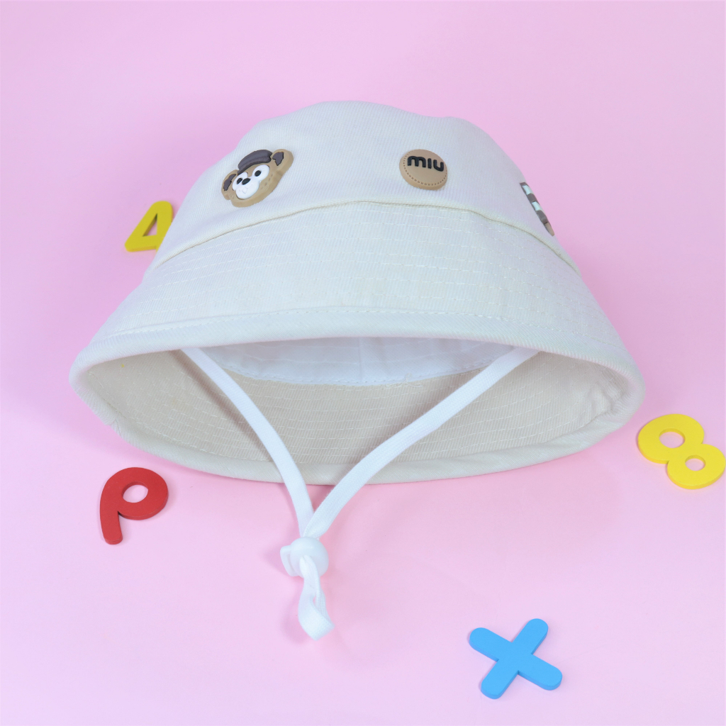 Mũ bucket ĐÍNH GẤU MIU cho bé trai bé gái từ 8 tháng đến 2 tuổi, Nón bo cụp phong cách dễ thương vòng đầu 49 cm