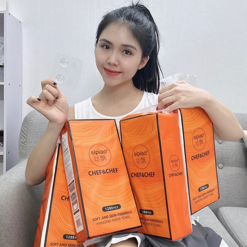 Thùng 4 bịch giấy rút treo tường tiện lợi đa năng giấy 4 lớp 1280 tờ trên 4 bịch