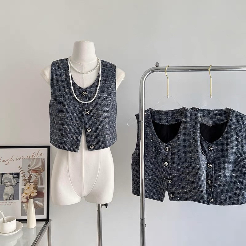 Áo gile dạ tweed korea style