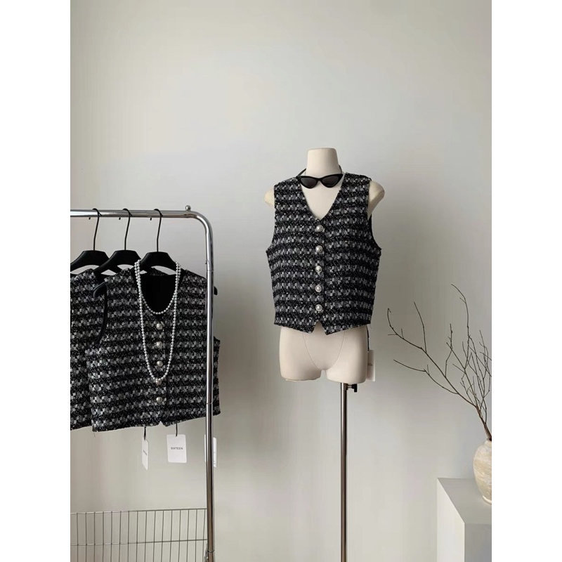 Áo gile dạ tweed korea style