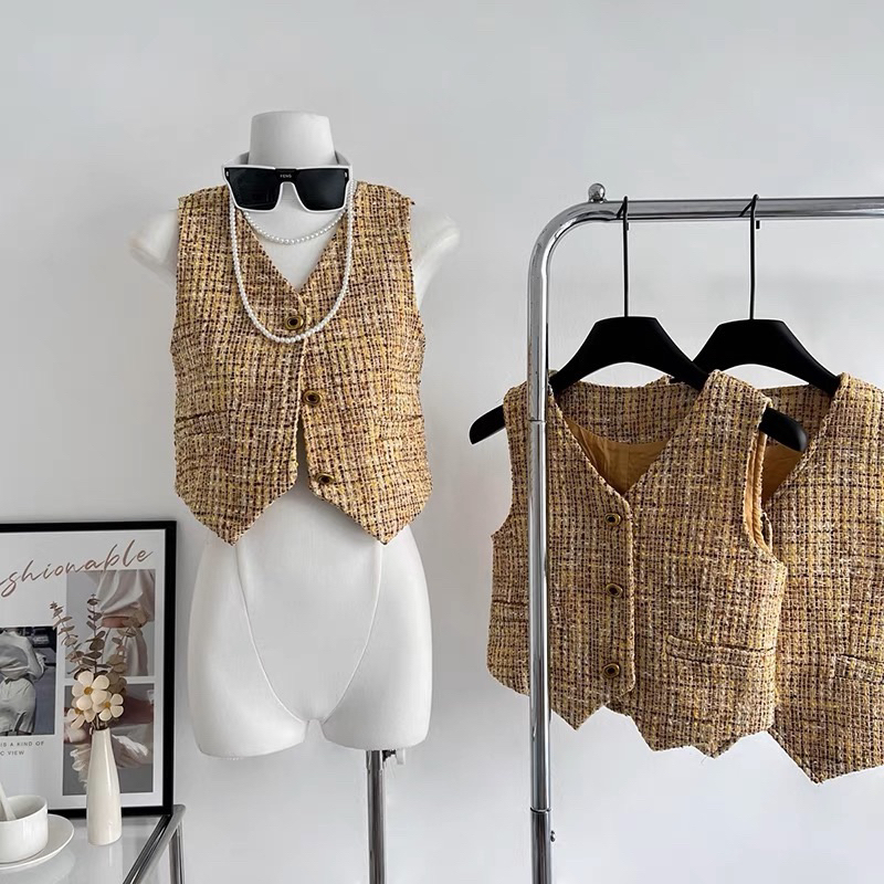 Áo gile dạ tweed korea style