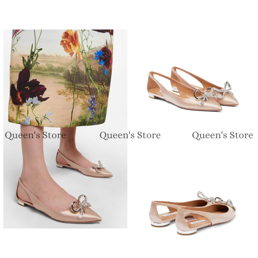 Giày Búp Bê Nữ Nude Nơ Đá Satin Cao Cấp QUEENS STORE êm sang chắc chân