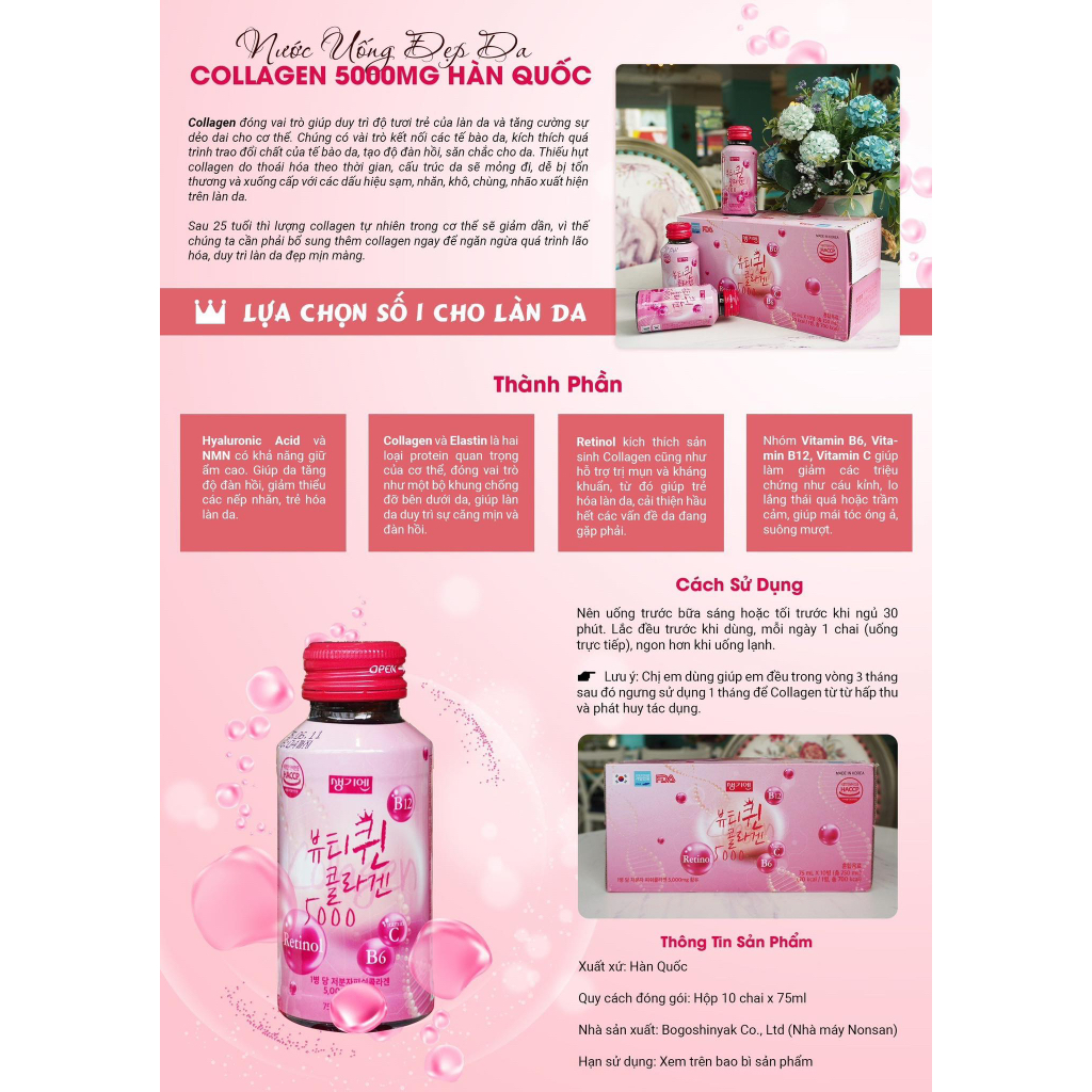 Collagen beauty queen 5000mg hàn quốc đẹp da chống lão hoá
